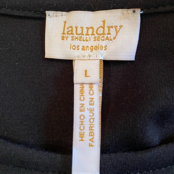 Laundry by Shelli Segal black tee with faux leather pleather puff sleeves size L - Picture 5 of 8